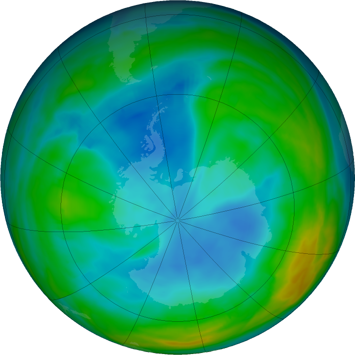 Antarctic ozone map for 11 July 2019